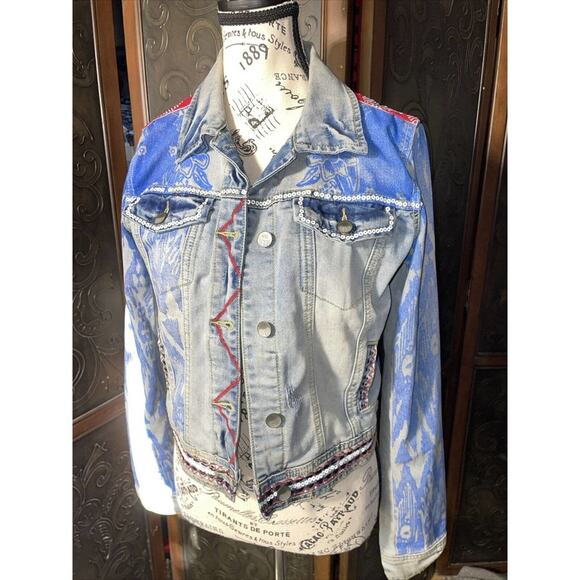 Desigual Embelshed Jeans Jacket Women's Size EU40 - Picture 2 of 5